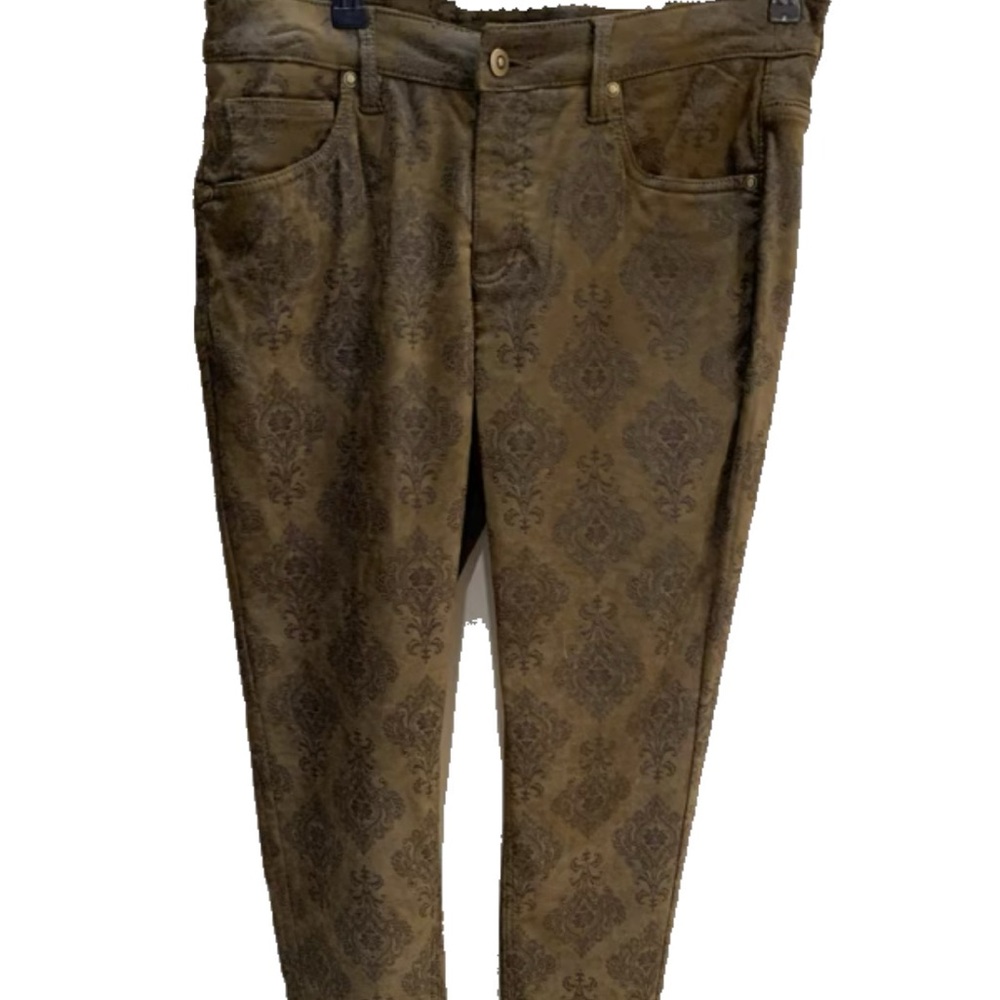Eric Faux Suede Olive Green Jeans w/Paisley Medallion tone-on-tone Print Size 10